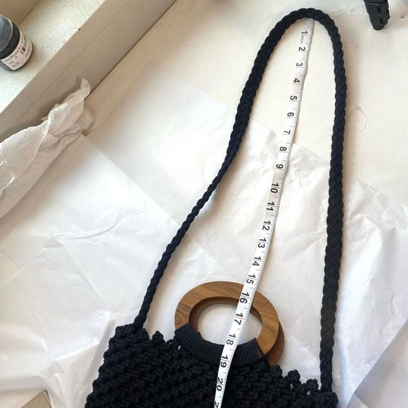 Anthropologie Danielle Nicole Black Boho Retro Macrame Bag Crossbody Tote - Picture 7 of 7